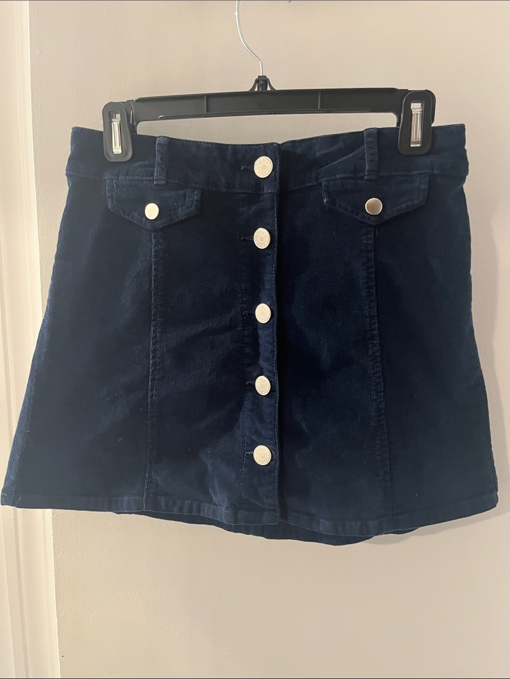 BDG Navy Corduroy Button-Front Mini Skirt